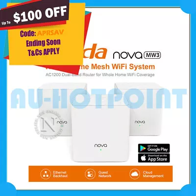 Any Of 2/3 Pack Tenda Nova MW3 Home Mesh WiFi System Dual Band + 3-Year Wty MW5G • $129.95