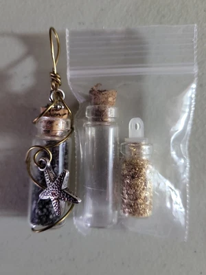 $11.99 • Buy Black Sand Pendant, Gold Flake Vial, Empty Corked Jar, Fashion And Nature