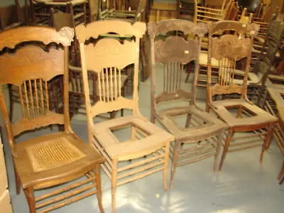 #66 - 4 Matching Antique Pressed Back Chairs W/Foral Press - Restoration - GREAT • $489.99