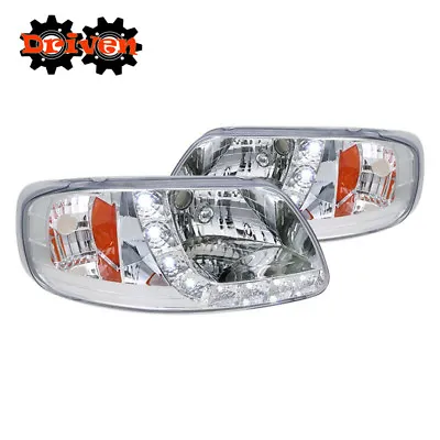 97+ Ford F150 Truck Harley Lighting SVT 1PC Chrome Headlights W/ LED DRL Corners • $124.99