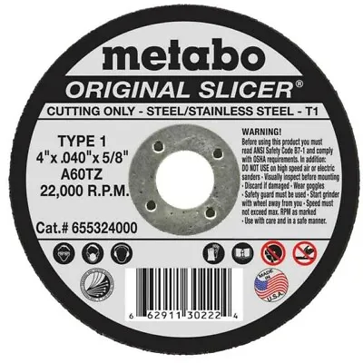 Metabo 655324000 4in X 0.4 X 5/8 Type 1 Slicer; Sold In Boxes Of 50 • $52.86