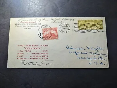 1933 USA Columbia Signed Airmail First Flight Cover FFC NY Round Trip Via Haiti • $500