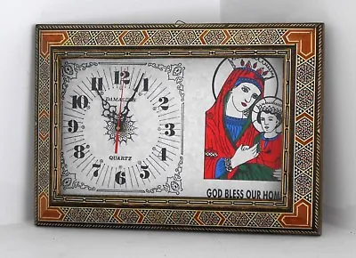 Christian Wall Clock / Wood Mosaic Frame /St Mary Holding Jesus/Home Decorative  • $65