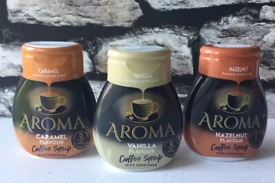 Aroma Coffee Syrups ~ Caramel/Vanilla/Hazelnut ~ Sugar Free ~ Great For Coffee • £3.80