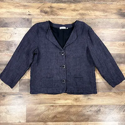 Habitat Jacket Womens Large Dark Gray 100% Linen Cropped Sleeve Blazer Top • $24.99