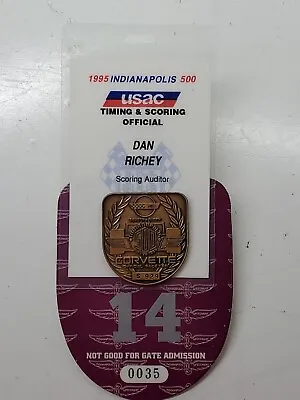 $30 • Buy 1995 Indianapolis 500 Indy Pit Badge Pin Paul Richey Scoring Auditor Corvette