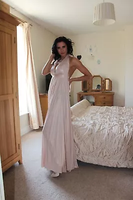 £32 • Buy Goddiva Nude Shimmer Evening Halter Maxi Occasion Dress UK 8 Prom Bridesmaid