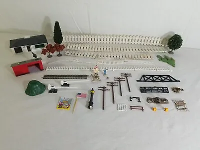 Lot Of HO N Scale Model Train Parts Figures House Fence Trees Accessories Shed • $9.95