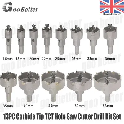 13PC Carbide Tip TCT Hole Saw Cutter Drill Bit Set For Steel Metal Alloy 16-53mm • £19.91