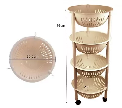 Round Basket Trolley 4 Tier Kitchen Storage Household Storage Dish Storage • $39.99