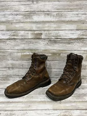 Justin Men's Brown Leather Square Steel Toe Lace Up Work Boots WK682 Sz 12EE • $59.77