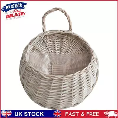 2Pcs Wall Mount Wicker Flower Pot Hanging Woven Rattan Vase Basket Decor (Gray) • £10.29