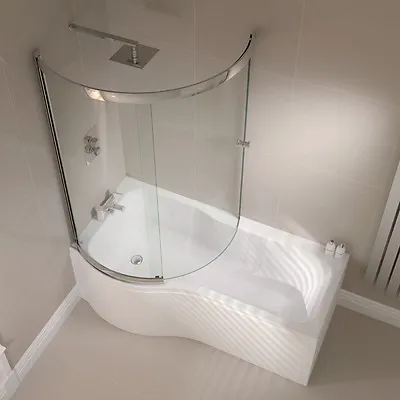 P Shape Shower Bath 1500 1700mm With Full Screen  Left Or Right Hand Bathroom UK • £359.95