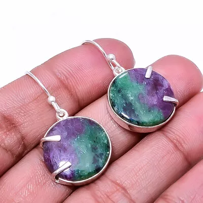 Natural Ruby With Zoisite -Tanzania 925 Sterling Silver Earring 1.37  E56 • $22.18