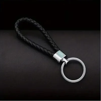 Leather Woven Braided Loop Rope Keychain Car Keys Holder Key Ring Black • $6.95