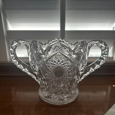 Vintage Cut Fabulous Glass Sugar Bowl W/ Two Handles And Scalloped Stars • $12.75