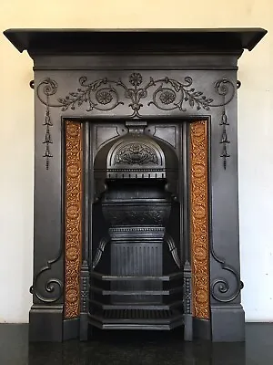 £680 • Buy Restored Antique Style Cast Iron Victorian Tiled Fireplace Insert (LG282)
