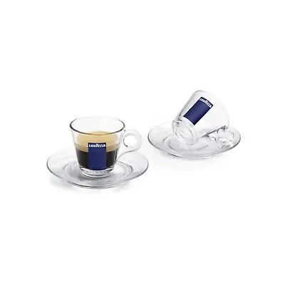 Lavazza Trasparenza Glass Espresso Cups & Saucers Set 3oz / 90ml (2 - 6 Cups) • £21.49
