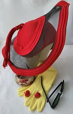 Vintage Red 30s Style BOLLMAN Ladies Hat Felt With Black Netting Kentucky Derby • $83