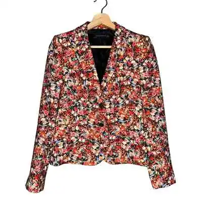 Zara Floral Blazer Single Breasted Size XS Colorful Red Blue Micro Floral  • $40