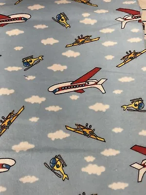 Vintage Cotton Flannel Fabric With Airplane 1/2 Yard • $5.50