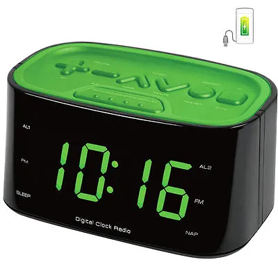 $46.44 • Buy FM Radio Dual Alarm Clock/Large Big LED Digital DisplayCharger USB Port Green