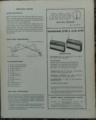 Marconiphone 4140 Ultra 6144 Portable Radio Service Manual • $14.93