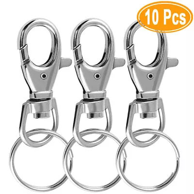 10Pcs Swivel Lobster Clasp Clips Hook Stainless Steel Key Ring Split Keychain UK • £3.92