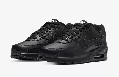 Nike Air Max 90 LTR Triple Black School Shoes Casual Sneakers GS Kids Sz US 7Y ✅ • $120