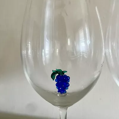 Set Of 2 Murano Wine Glass Hand Blown Art Glass Grape • $125