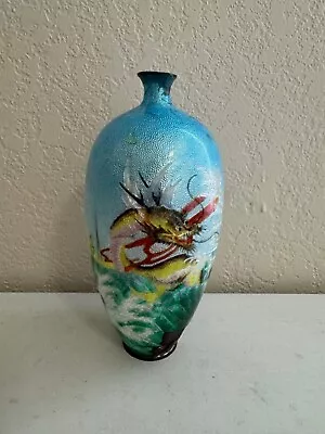 Antique Japanese Kawaguchi Ginbari Cloisonne Vase Dragon Waves Decoration As Is • £60.26