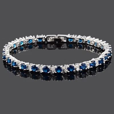 $1051 • Buy 8Ct Round Cut Natural Sapphire & Diamond Tennis Bracelet Real 14k White Gold