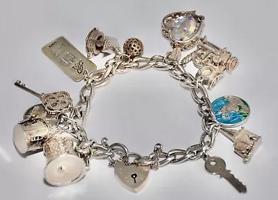£23 • Buy Ladies Vintage 925 Solid Sterling Solid Silver 7.75   Charm Bracelet & 13 Charms