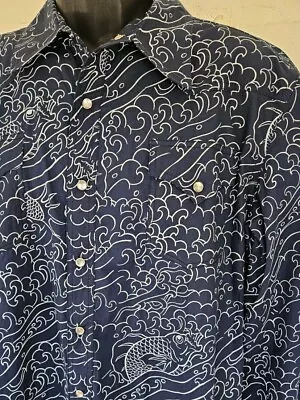 Mambo Ho Daddy Long Sleeve Pearl Snap Up Shirt Men's Size XL Koi Embroidered EUC • $69