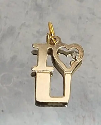  I LOVE YOU  Sterling Gold Wash Charm~Sweet Heart Pendant~Girlfriend Vintage • $14.99