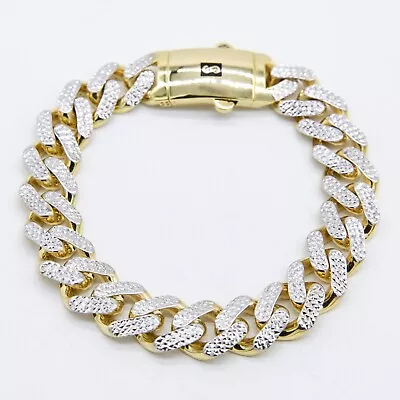 13mm Miami Cuban Royal Link Diamond Cut Bracelet Real 10K Yellow White Gold • $1206.14
