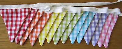 £5.99 • Buy Rainbow Gingham Fabric Bunting Double Sided Handmade Party Garden Love Celebrate