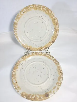 McCoy Pottery USA Graystone Speckled Drip Glaze 6  Saucers Set Of 2 Raised Ring • $28