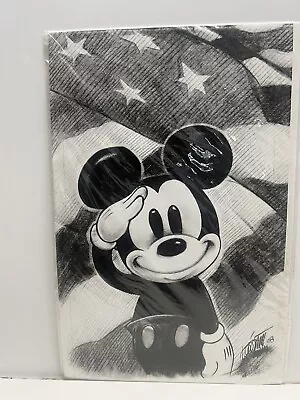 Mickey Mouse Hand Drawn Charcoal Art Piece. Mickey Salutes. Signed. 17x11. • $55.97