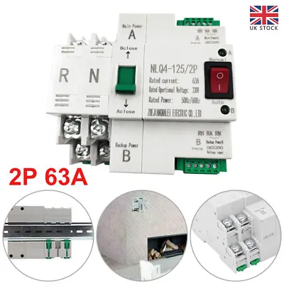 £30.44 • Buy 2P 63A 220V Dual Power Automatic Transfer Switch For Generator Changeover Switch