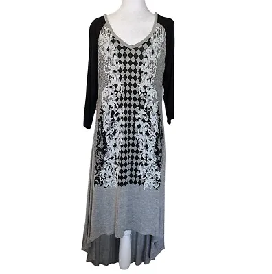 Vocal Women’s Shirt Dress Gray Black Asymmetric Hem Rhinestone Size XL • $23.37