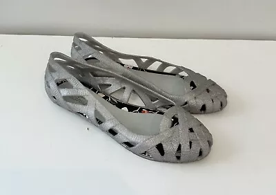 Melissa X Jason Wu Sz 5 Women’s Ballerina Jelly Flats Silver Cut Out • $34.99