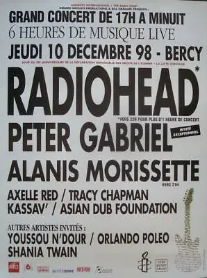 $250 • Buy AMNESTY INTERNATIONAL 1998 Concert Poster RADIOHEAD BRUCE SPRINGSTEEN PAGE PLANT