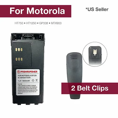 [1800mAh] Ni-Mh Radio Battery For Motorola + 2 Belt Clips HNN9008 HT750 HT1250 • $20.99