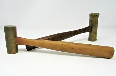 Antique Set Of 2 Metal Mallet Hammers Monogram Jeweler Steel Metal Smith Working • $34.99