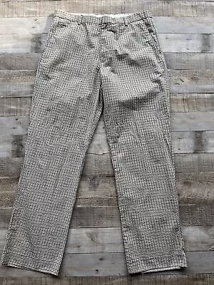 J Crew Seersucker Pants Mens 33x30 Unhemmed Tan Plaid Straight Leg Cotton • $24.74