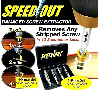 Speed Out Screw Extractor Drill Bits 4 PCS Tool Set Broken Damaged Bolt Remover • £4.34