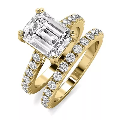 3.02Ct G VS1 Emerald Cut Lab Created Diamond Engagement Ring Set 14K Yellow Gold • $2660