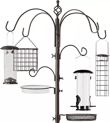 6-Hook Bird Feeding Station Steel Multi-Feeder Kit Stand For Attracting Wild Bi • $54.99