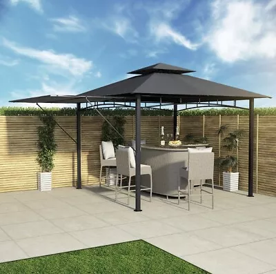 Steel Gazebo In Black And Grey With Ventilated Roof Outdoor Garden Patio • £299.95
